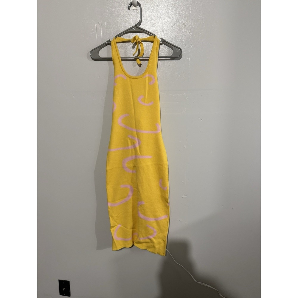Kollyy Women's Y2K Yellow Abstract Body Con‎ Dress Size S NWT